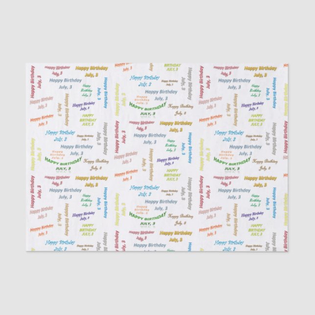 Papier Mousseline Juillet, 3 Anniversaire Tissue Paper (Recto)