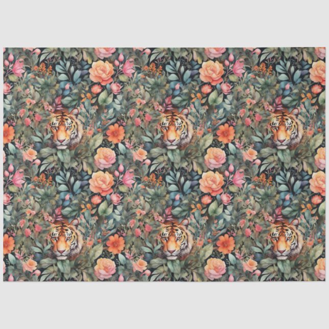 Papier Mousseline jungle de roses et de tigres (Recto)