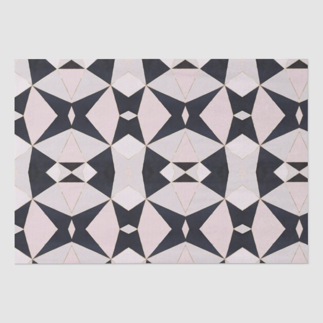 Papier Mousseline Kaleidoscope rose noir géométrique (Recto)