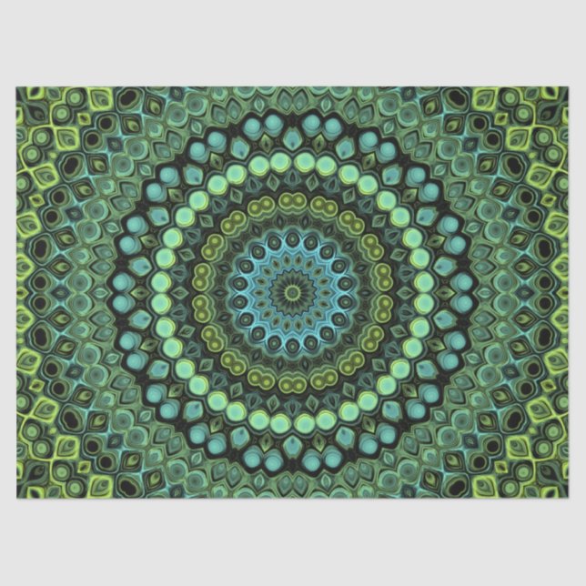 Papier Mousseline Kaleidoscope vert et Turquoise Mandala Motif (Recto)
