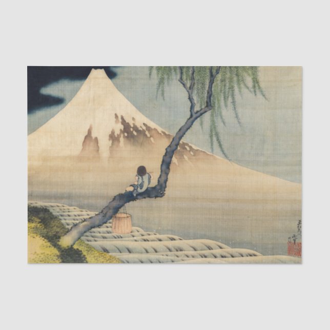 Papier Mousseline Katsushika Hokusai - Garçon regardant le Mont Fuji (Recto)