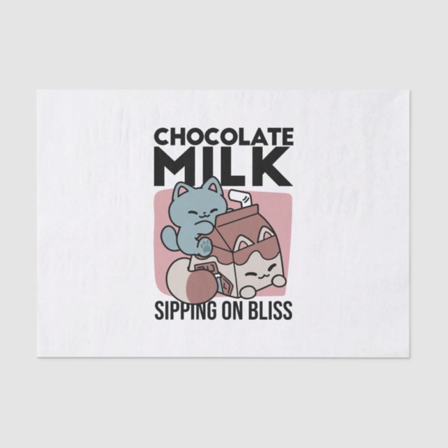 Papier Mousseline Kawaii Chocolate Milk Cat – Cozy Drink & Cuteness  (Recto)