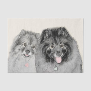 Papier Mousseline Keeshond Maman et Son Peinture - Art Chien origina