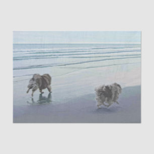 Papier Mousseline Keeshonds at the Seashore Peinture Dog Art
