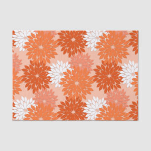 Papier Mousseline Kimono floral moderne Impression, Coral Orange sur