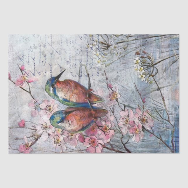 Papier Mousseline Kingfisher Oiseau rose Fleur française Découpage (Recto)