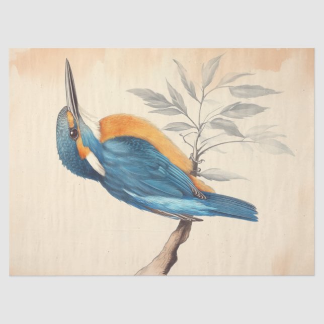 Papier Mousseline Kingfisher River Faune Découpage Vintage Imprimer (Recto)