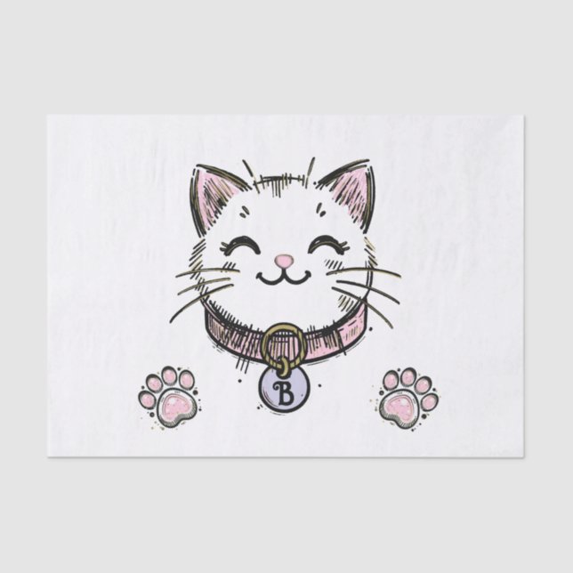Papier Mousseline Kitty Chat Kitten Rose violet or fête d'anniversai (Recto)