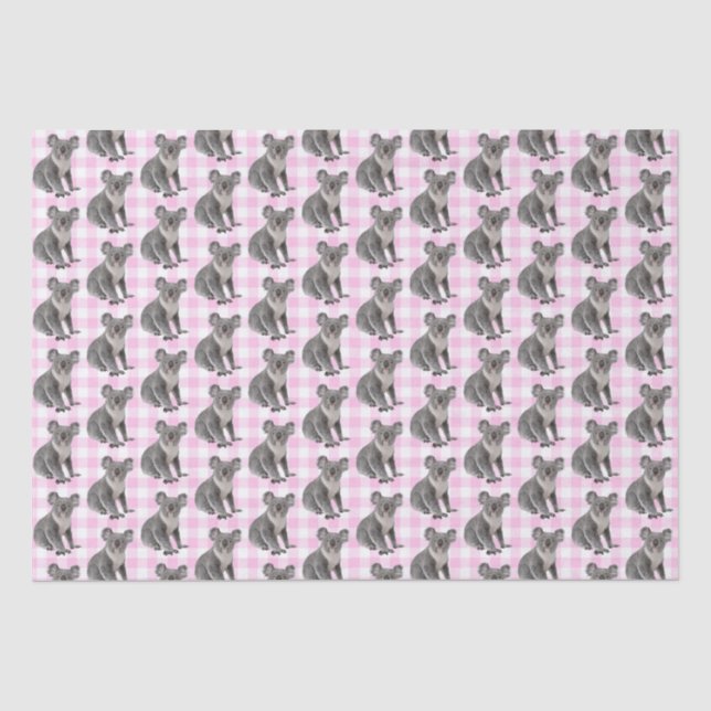 Papier Mousseline Koala Bears sur En vichy rose (Recto)