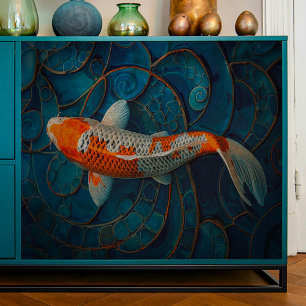 Papier Mousseline Koi avec des perles d'or Découpage