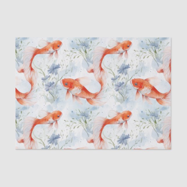 Papier Mousseline Koi Fish White Winter Pond Decoupage (Recto)
