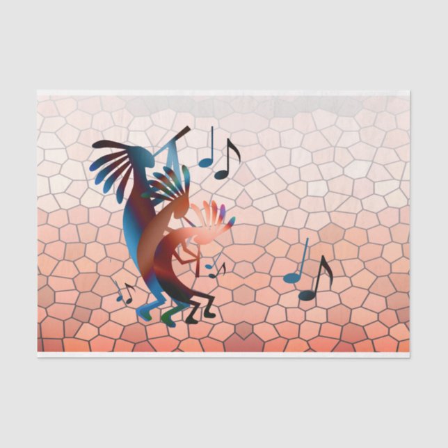Papier Mousseline Kokopelli Blues Music 2 Découpage Coucher de solei (Recto)
