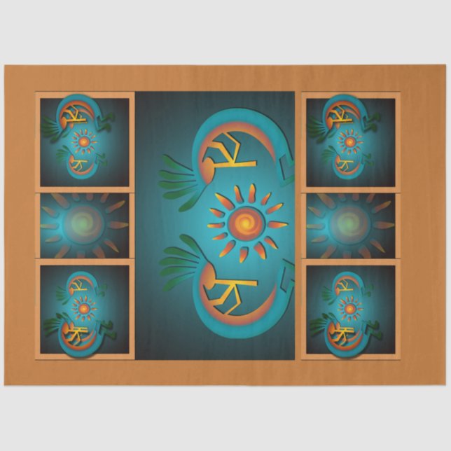 Papier Mousseline Kokopelli Sun Sud-Ouest Turquoise Découpage (Recto)