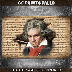 Papier Mousseline L. Van Beethoven le compositeur avec musique et pi