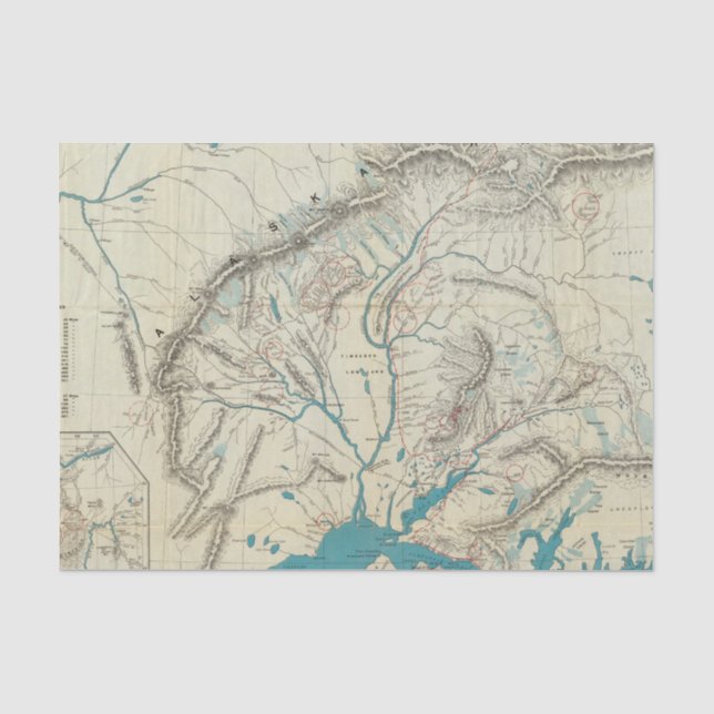 Papier Mousseline La carte de Sleem de l'Alaska central (Recto)