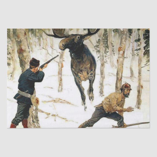 Papier Mousseline La chasse aux orignaux par Frederic Remington (Recto)