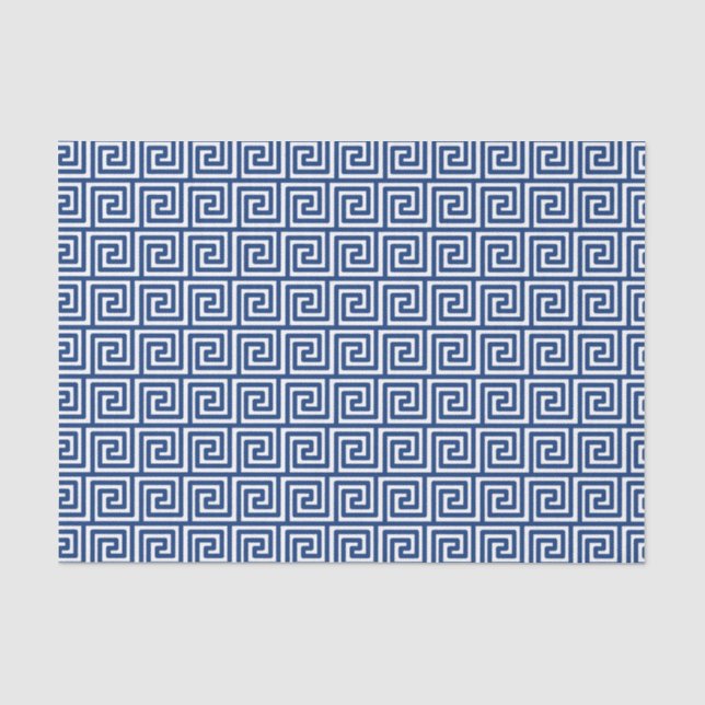 Papier Mousseline La clé grecque Motif dans la marine bleue et blanc (Recto)