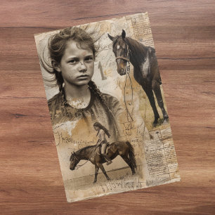 Papier Mousseline La fille d'un fermier avec le découpage du cheval