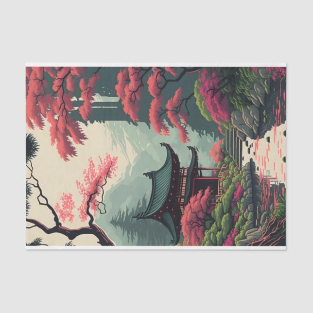 Papier Mousseline La floraison japonaise dans le parc (Recto)