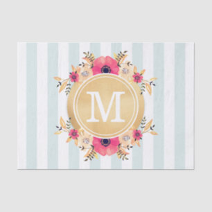 Papier Mousseline La menthe barre le monogramme d'or de Faux de