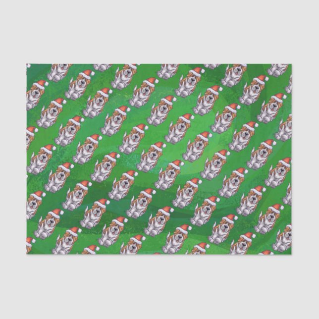Papier Mousseline La mignonne St Bernard en Motif Casquette sur Vert (Recto)