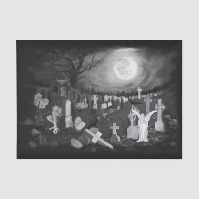 Papier Mousseline La nuit sur le cimetière - Angel avec le diable (Recto)