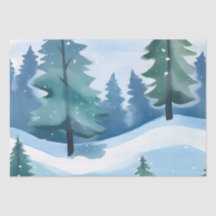 La pinède neigeuse | Aquarelle d'hiver