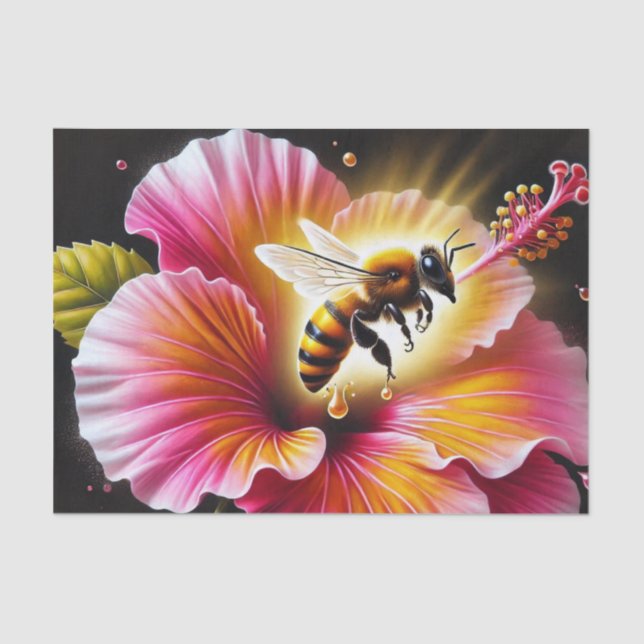 Papier Mousseline L'abeille de miel pollinise un Hibiscus lumineux e (Recto)