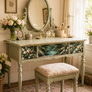 Papier Mousseline Lac Turquoise Découpage Bois Rose Blanche