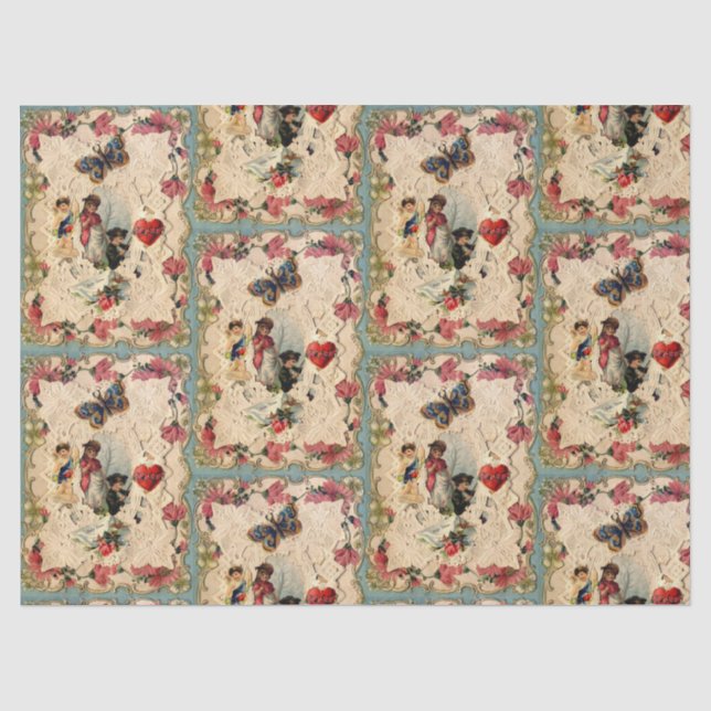 PAPIER MOUSSELINE LACE ANTIQUE VALENTINE, CUPIDE, AMOUREUX ET BOUTTE (Recto)