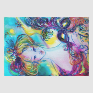 Papier Mousseline LADY AVEC MASQUE FEATHEREE / Mascarade vénitienne