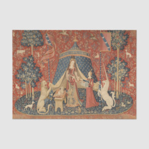 Papier Mousseline Lady Et La Licorne Moyen Age Tapisserie Vintage