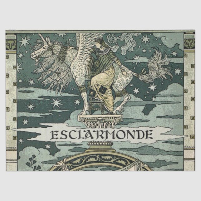 PAPIER MOUSSELINE LADY ET UNICORN PEGASUS DANS BLUE STARRY SKY (Recto)