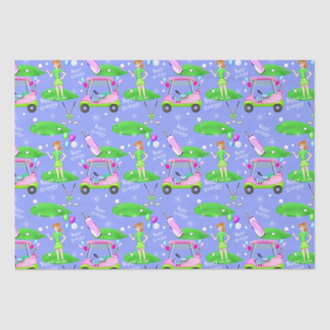 Papier Mousseline Lady Golf Thème Joyeux Anniversaire (Recto)