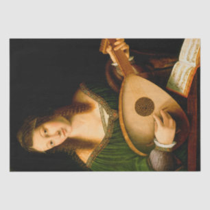 Papier Mousseline Lady Jouer Lute Art Art Renaissance Peinture