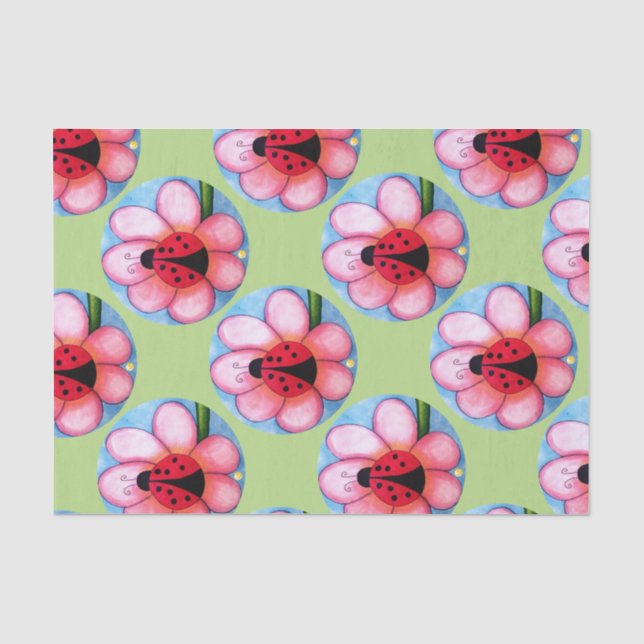 Papier Mousseline Ladybug et Fleur rose (Recto)