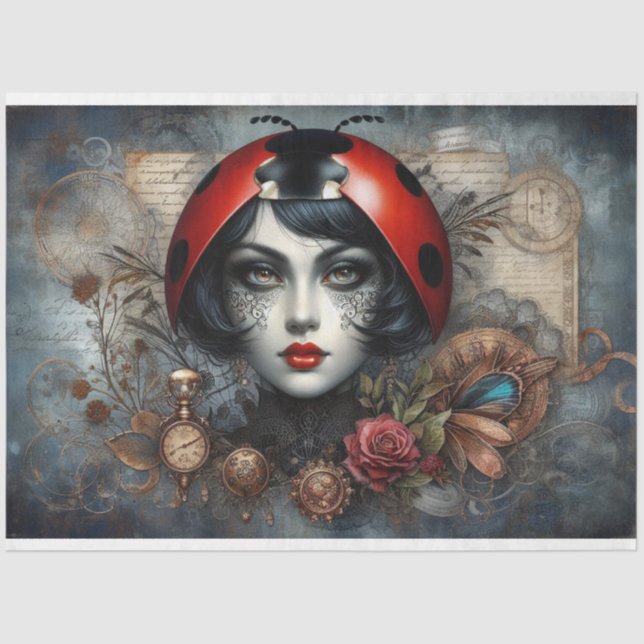 Papier Mousseline Ladybug Steampunk Gothique Victorian Decoupage (Recto)