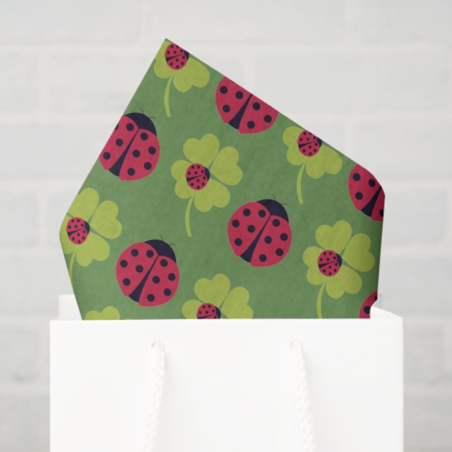 Papier Mousseline Ladybugs and Lucky Clover (Sac cadeau)
