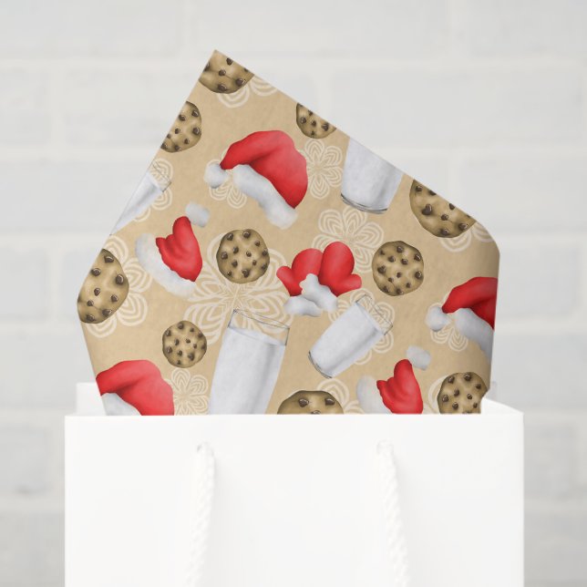 Papier Mousseline Lait de Noël et biscuits motif carrelé (Sac cadeau)