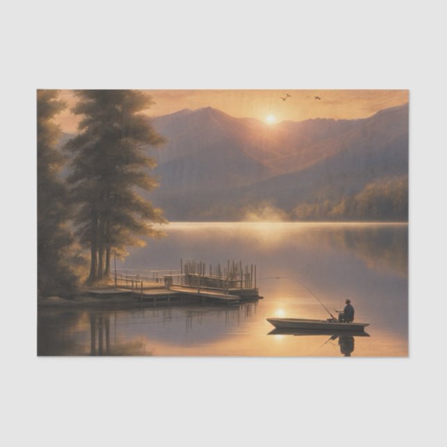 Papier Mousseline Lake at sunset Decoupage Tissue Papoer (Recto)