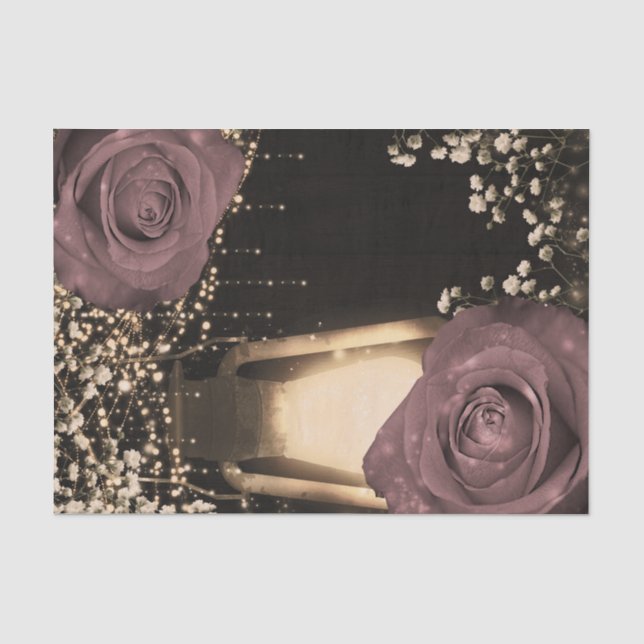 Papier Mousseline Lanterne de lueur rustique Dusty rose Roses (Recto)