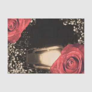 Papier Mousseline Lanterne Rustique Rouge Fleurs Rouges Bois de Gran