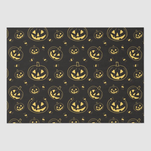 Papier Mousseline Lanternes Jack-O' noir et or Halloween noir (Recto)