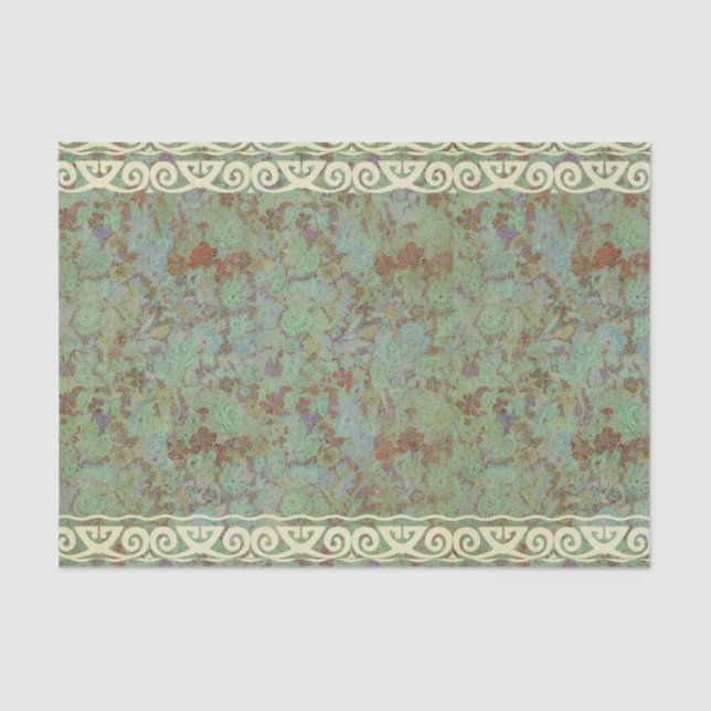 Papier Mousseline L'antiquité, cru, aqua, floral, lacent, modèlent, (Recto)