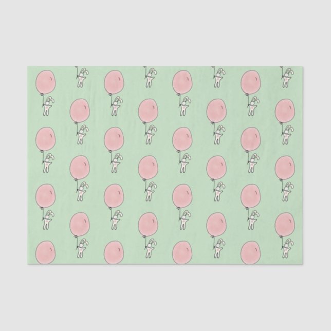 Papier Mousseline Lapin Blanc tenant un ballon rose (Recto)