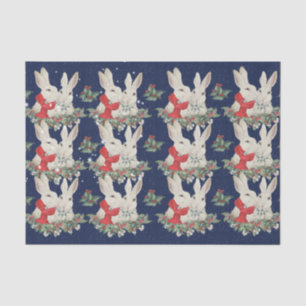 Papier Mousseline Lapin de Noël bleu lapins neige hiver Whimsica
