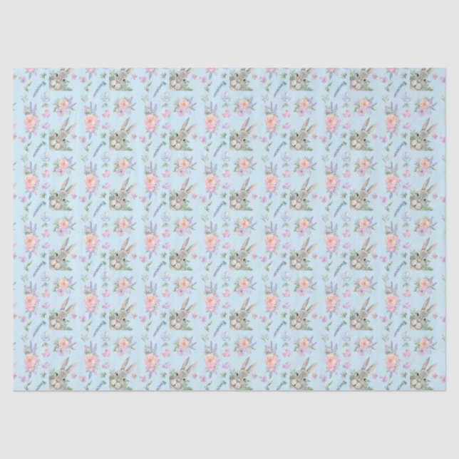 Papier Mousseline Lapin de Pâques adorable printemps pastel fleur bl (Recto)