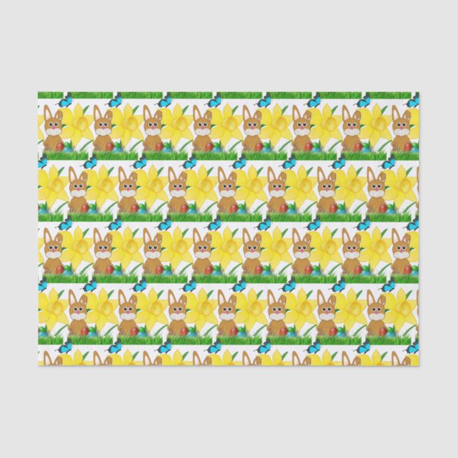 Papier Mousseline Lapin de Pâques et jonquilles jaunes Fleur (Recto)