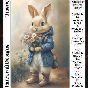 Papier Mousseline Lapin de Pâques habillé mignon, Fleurs CW5L Découp