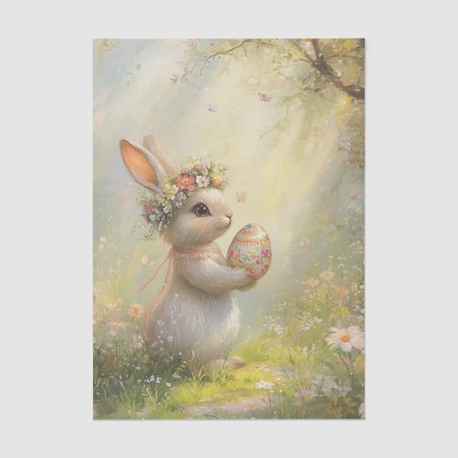 Papier Mousseline Lapin de Pâques tenant un œuf au soleil (Recto)